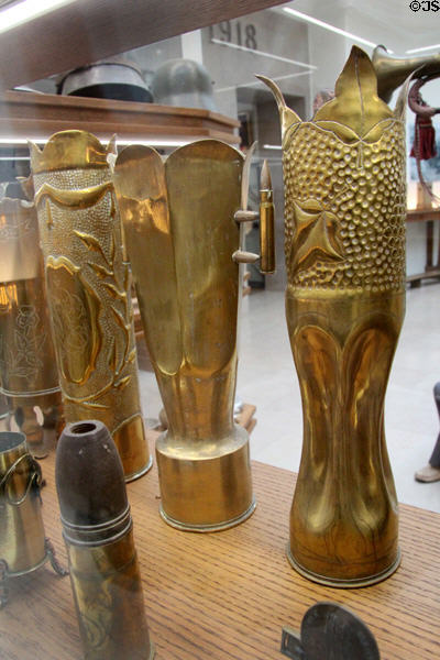 Decorative objects made by WWI frontline soldiers from battlefield rubble at Armistice Rail Car Museum. Compiègne, France.