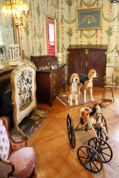 Nursery with wheeled rocking horse at Cheverny Chateau. Cheverny, France.