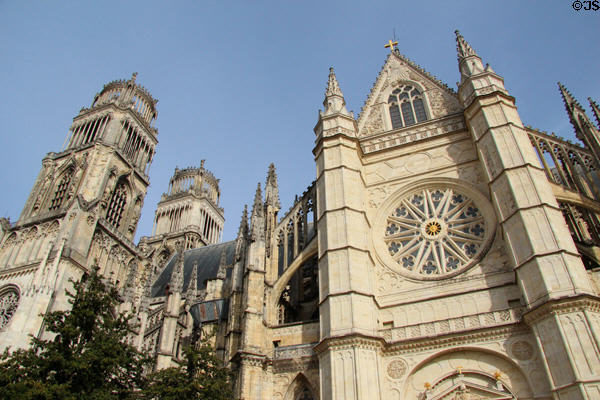 South facade with rose window dated 1679 at Orleans Cathedral. France.