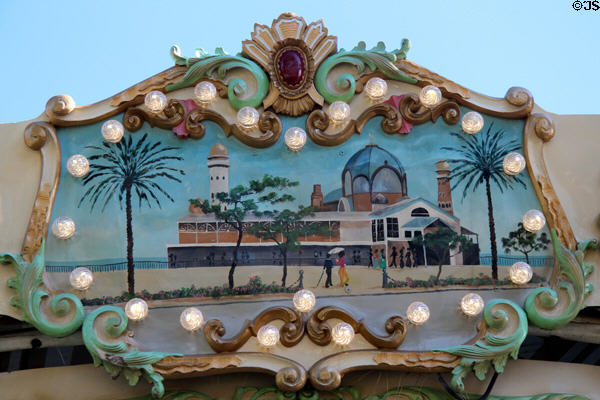 Painting of beach front casino in carousel in Jardin Albert 1er, Promenade du Paillon. Nice, France.