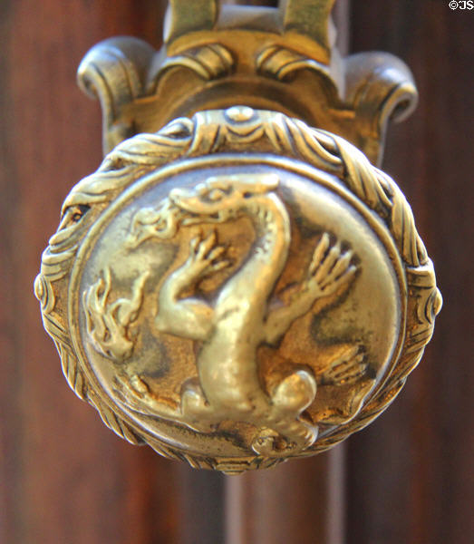 Solarium window knob with dragon at Lumière Museum. Lyon, France.