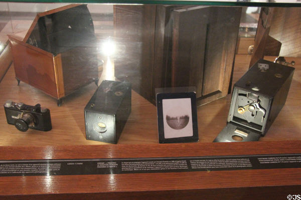 Early commercial cameras at Lumière Museum. Lyon, France.