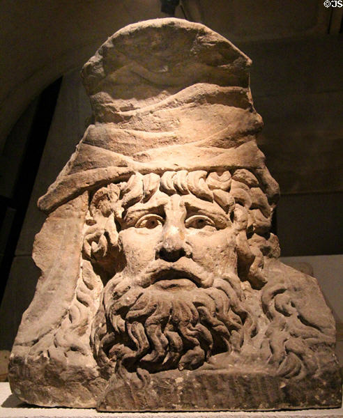 Roman funeral edifice mask at Gallo Roman Museum. Lyon, France.