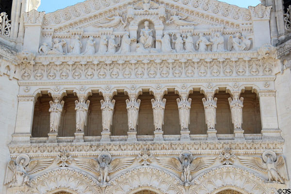 Carvings on front of Basilique Notre-Dame de Fourvière. Lyon, France.