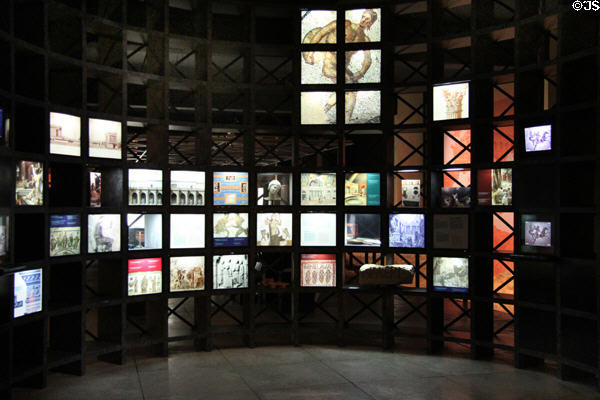 Wall of images at Pont du Gard museum. Nimes, France.