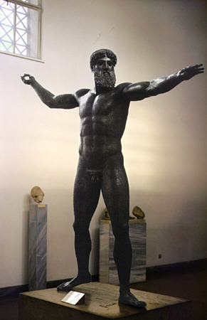 Bronze statue of Poseidon from approximately 460 BC at National Archeological Museum in Athens. Greece.