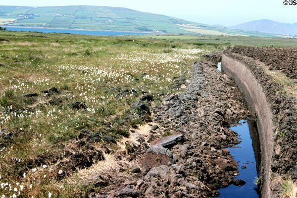Peat bog being harvested for fuel on Ring of Skellig. Ireland.