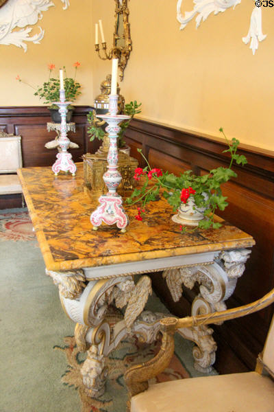 Marble table with candlesticks in drawing room at Russborough House. Ireland.