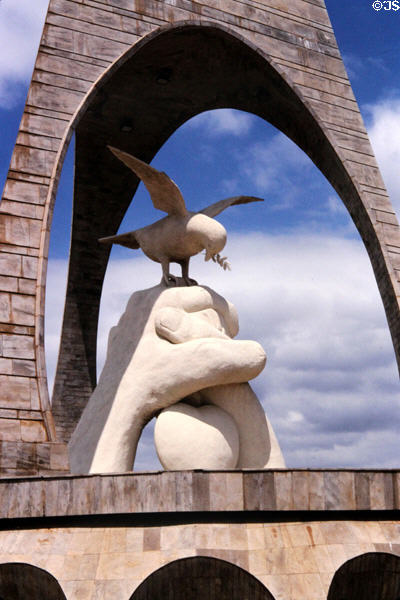 Detail of dove on hands of Uhuru Monument near Nairobi. Kenya.