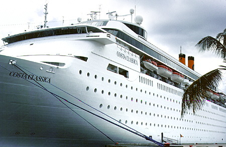 Cruise ship Costa Classica docked in the port of Castries at Pointe Seraphine. St Lucia.