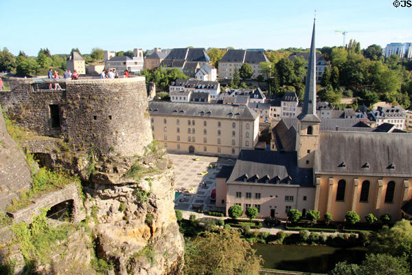 St Jean du Grund church seen from Le Bock. Luxembourg, Luxembourg.