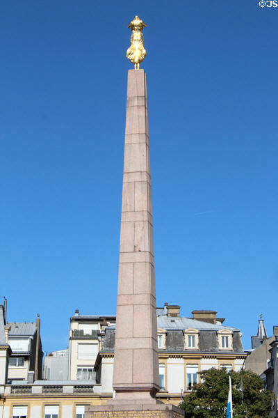 Luxembourg Heroes Memorial (1923, destroyed by Nazis, rebuilt after WWII) dedicated to 3000 Luxembourg soldiers who died in WWI in Constitution Place. Luxembourg, Luxembourg.