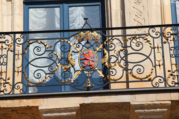Ornate gilded iron work with civil ensign on Grand Ducal Palace. Luxembourg, Luxembourg.