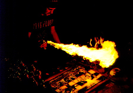 Spray painting artist at work in Oaxaca. Mexico.