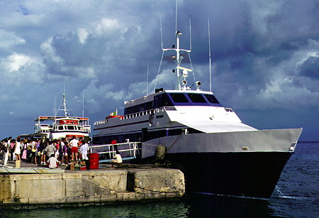 Boarding boat headed for mainland from island of Cozumel. Mexico.