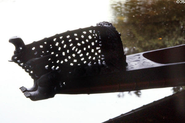 Maori carved canoe prow at Rotorua. New Zealand.