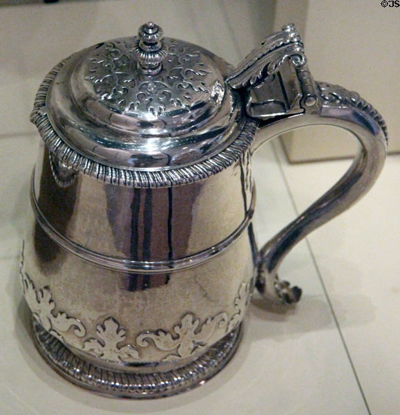Silver tankard with 'cut-card' decoration (1697-8) by Robert Bruce of Edinburgh at National Museum of Scotland. Edinburgh, Scotland.
