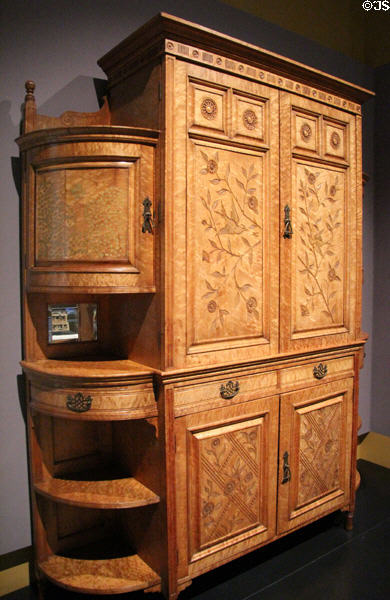 Anglo-Japanese aesthetic-movement cabinet (c1877-8) by Edward William Godwin made by William Watt Art Furniture & painting attrib. James Abbot McNeill Whistler at National Museum of Scotland. Edinburgh, Scotland.
