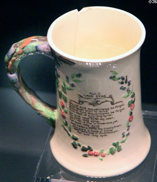 Auld lang syne musical tankard (c1935) by Crown Devon Fieldings of Stoke-on-Trent at Robert Burns Birthplace Museum. Alloway, Scotland.