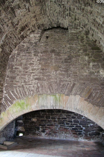 Walk-in kitchen fireplace at Doune Castle. Doune, Scotland.