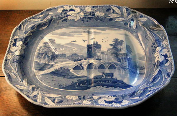 Staffordshire "Bridge of Lucano" blue transfer platter (c1820) at Drum Castle. Drumoak, Scotland.