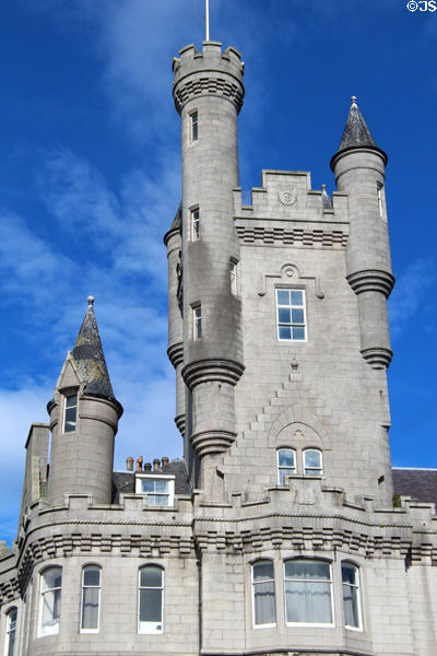 Salvation Army Citadel tower (1893-6) on Castlegate square. Aberdeen, Scotland. Style: Scots Baronial. Architect: James Souttar.