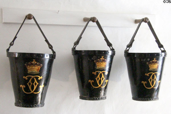 Fire buckets at Cawdor Castle. Cawdor, Scotland.