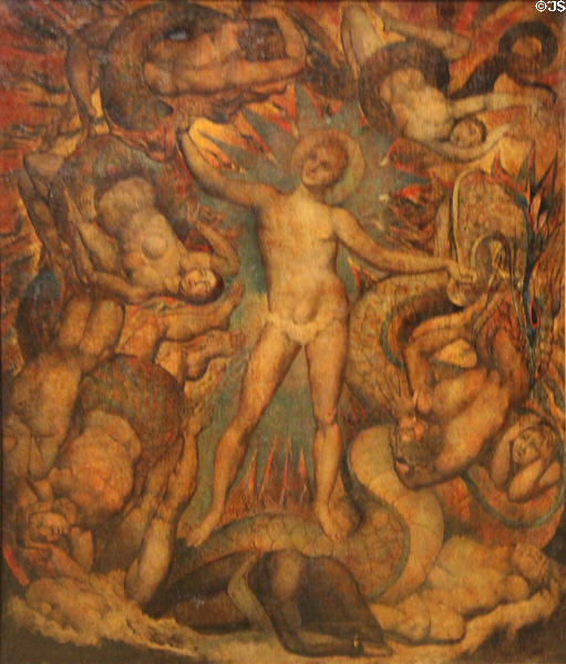 Spiritual Form of Admiral Nelson Guiding sea serpent Leviathan painting (1805-9) by William Blake at Tate Britain. London, United Kingdom.