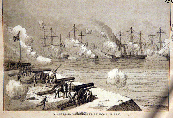 Etching of Battle of Mobile Bay at Mobile Museum. Mobile, AL.