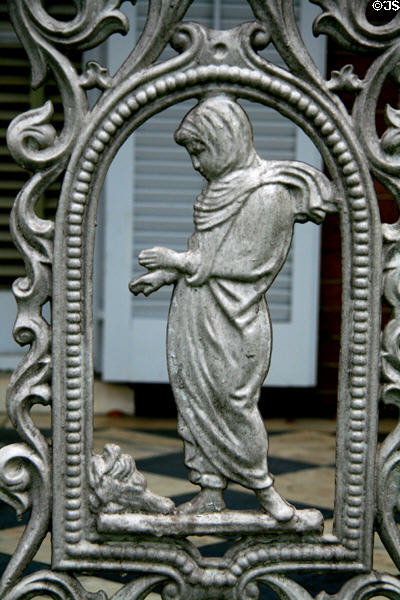 Cast iron fence panel of winter at Richards-DAR House Museum. Mobile, AL.