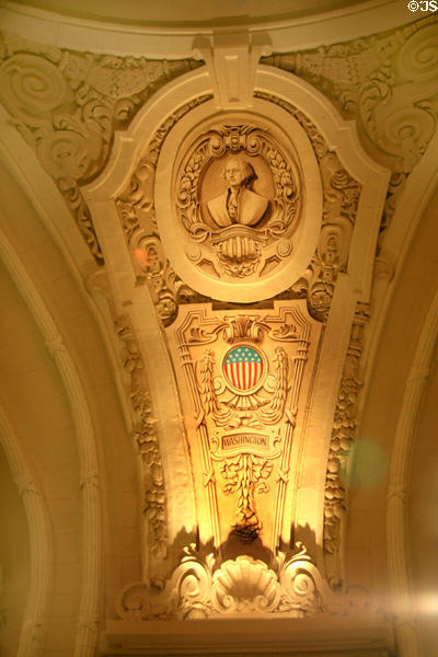 Plasterwork of George Washington in Battle House Hotel lobby. Mobile, AL.