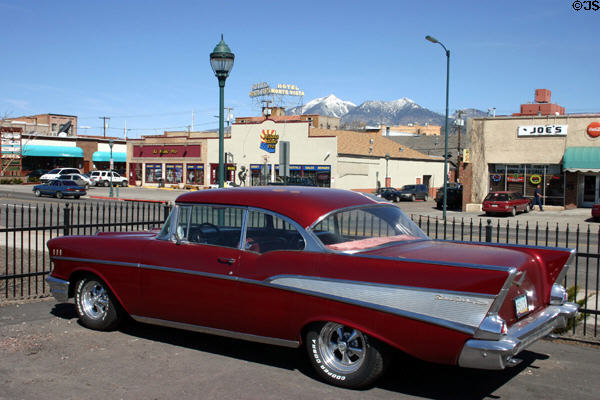 Chevrolet Bel Air sits beside Route 66. Flagstaff, AZ.