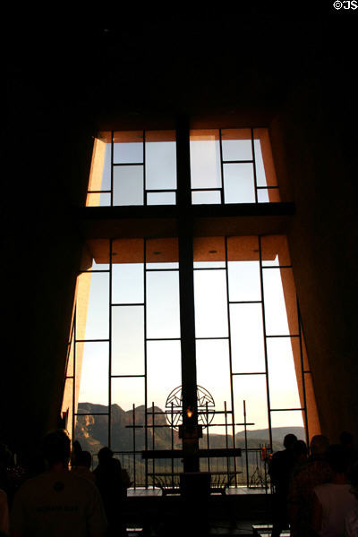Chapel of the Holy Cross from inside looking over landscape. Sedona, AZ.