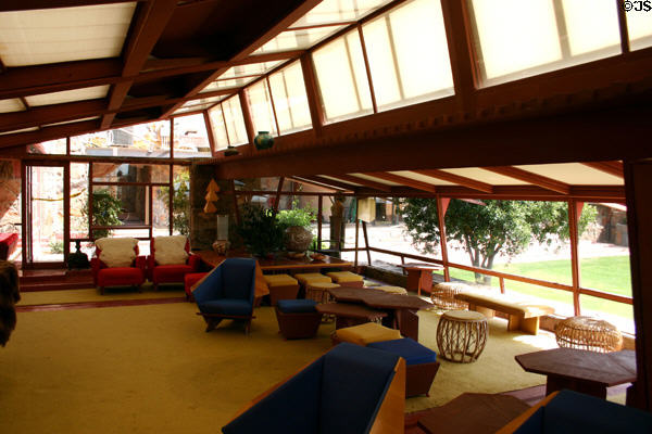 Living room interior of F.L. Wright's Taliesin West. Scottsdale, AZ.