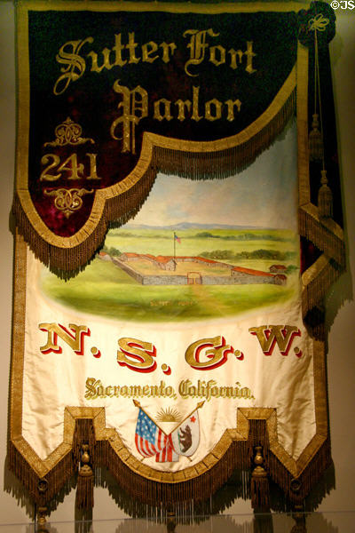 Native Sons of the Golden West banner at Gold Rush History Center. Sacramento, CA.