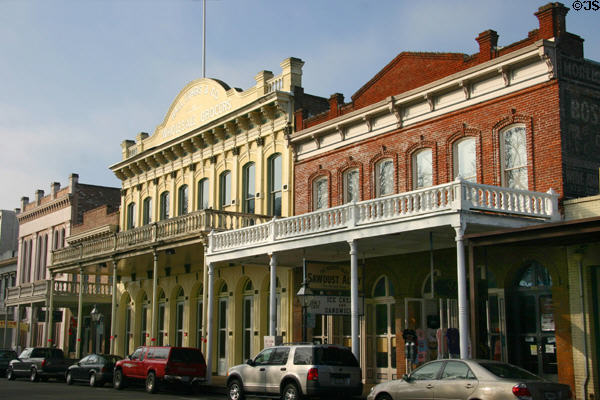 Old Sacramento along 2nd St. from I St. with Schroth & Hall, Luhrs & Co. buildings. Sacramento, CA.