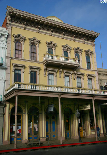 Italianate commercial building with covered sidewalk (1008 2nd St.) in Old Sacramento. Sacramento, CA.