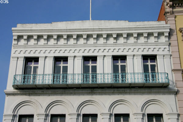 Ironwork balcony on 2nd Street in Old Sacramento. Sacramento, CA.