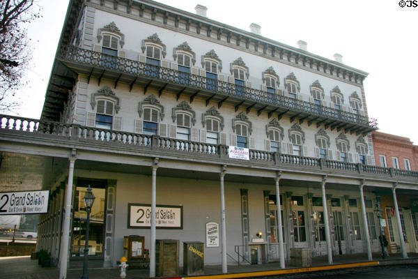 Francis William Fratt Building (1870) in Old Sacramento has ornate decorative features. Sacramento, CA.