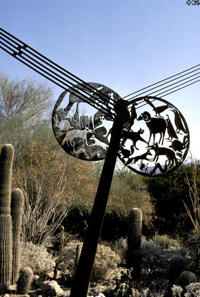Sculpted mobile showing desert animals at Living Desert Gardens. Palm Desert, CA.