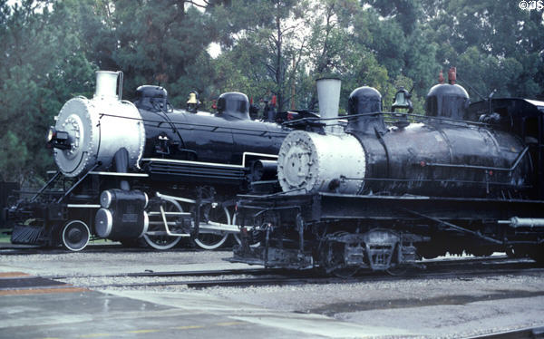Steam locomotives at Travel Town railway museum in Griffith Park. Los Angeles, CA.