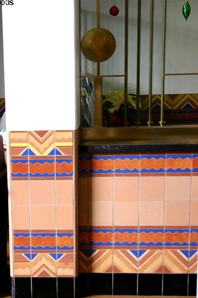 Moderne tile & metal grills in City Hall. Santa Monica, CA.