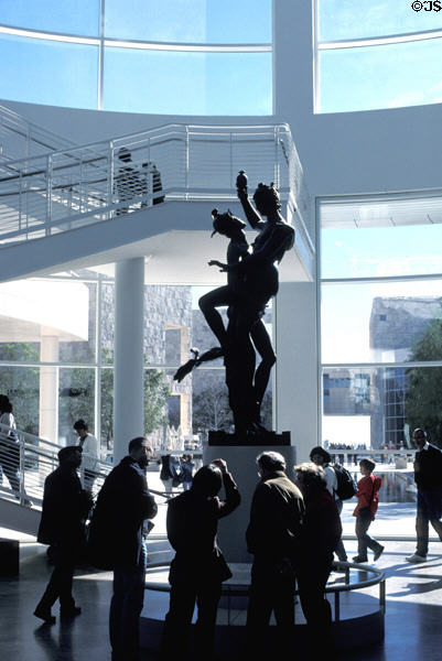 Lobby of J. Paul Getty Museum with classical statue. Malibu, CA.
