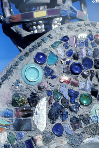 Bottles & plates embedded on Watts Towers. Los Angeles, CA.