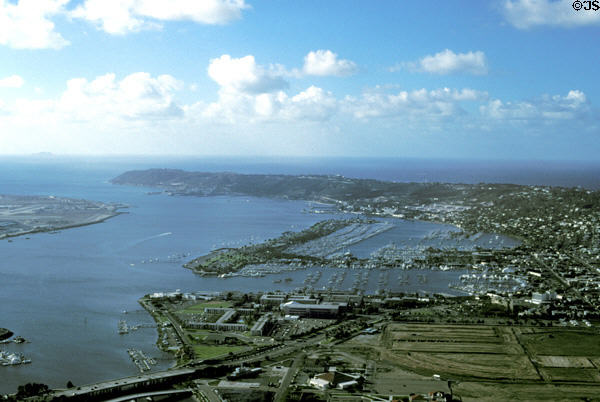 Aerial view San Diego Bay, Shelter Island & Point Loma. San Diego, CA.