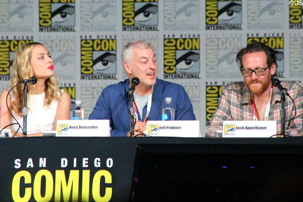 Nora Arnezeder, Jeff Pinkner & Josh Appelbaum of "Zoo" at Comic-Con International. San Diego, CA.