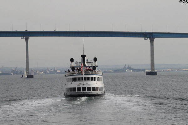 Lord Hornblower tourist boat beneath Coronado Bridge. San Diego, CA.