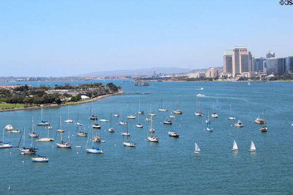 San Diego Harbor seen from Coronado Bridge. San Diego, CA.