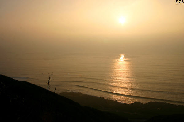 Sunset in fog at Cabrillo National Monument. San Diego, CA.
