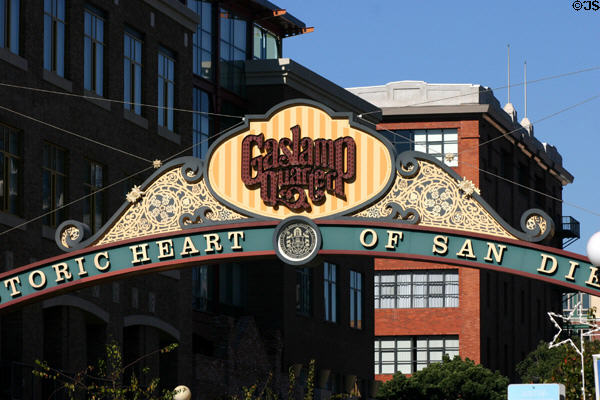 Gaslamp Quarter sign for Historic Heart of San Diego. San Diego, CA.